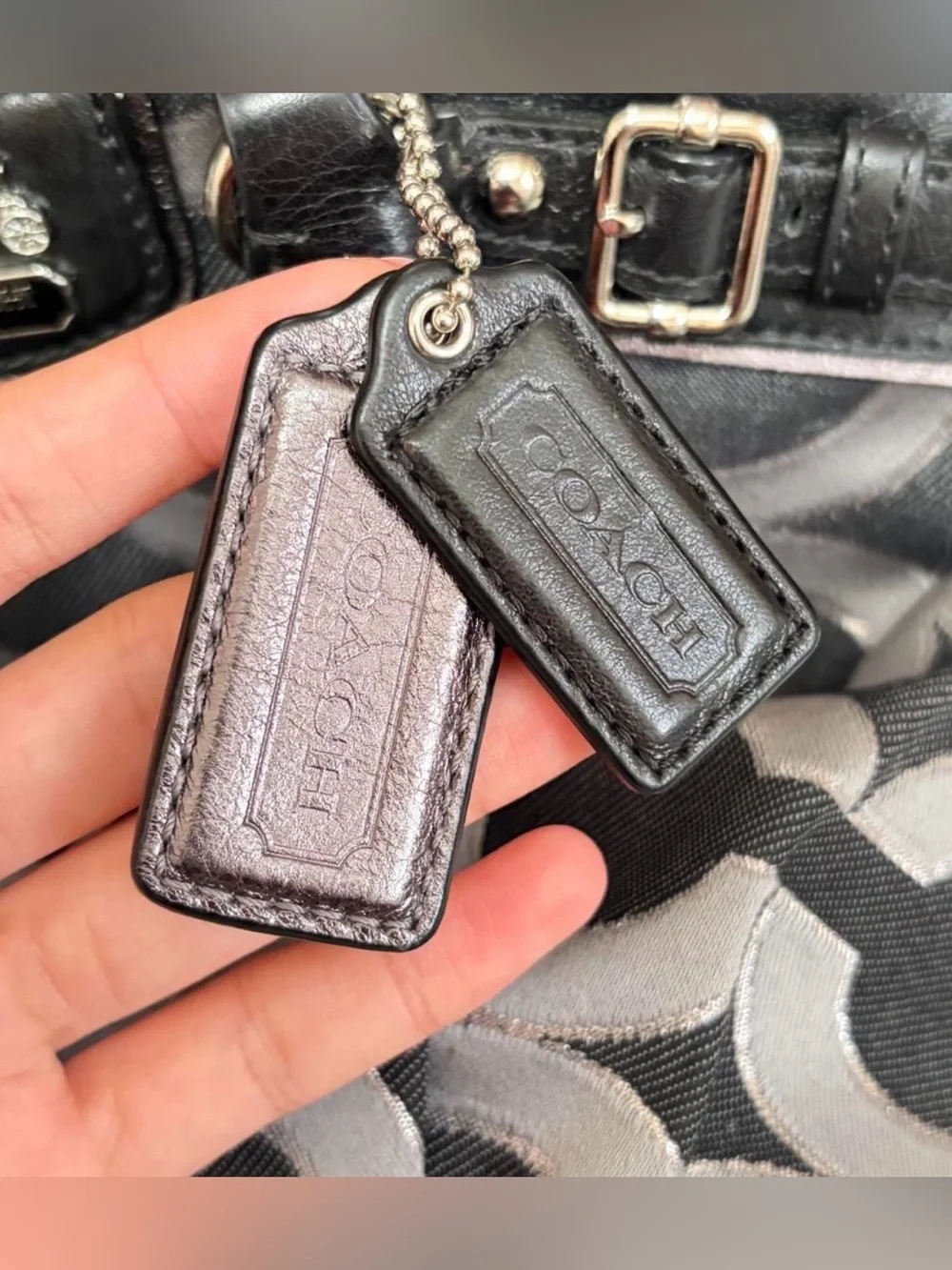Coach Signature Op Art Satchel Bag with Matching Wallet Black Silver